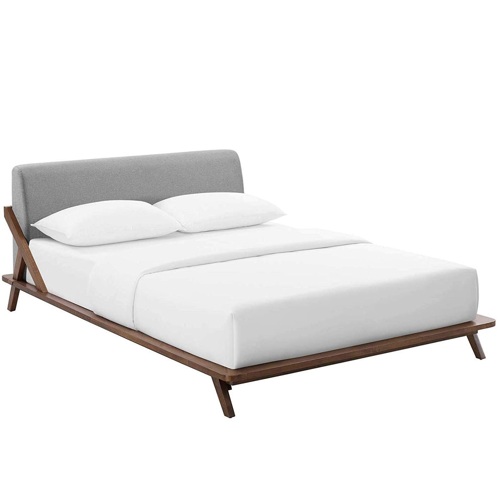 Modway Luella Queen Upholstered Fabric Headboard Platform Walnut Bed Frame - MOD-6047 | Beds | Modishstore - 6