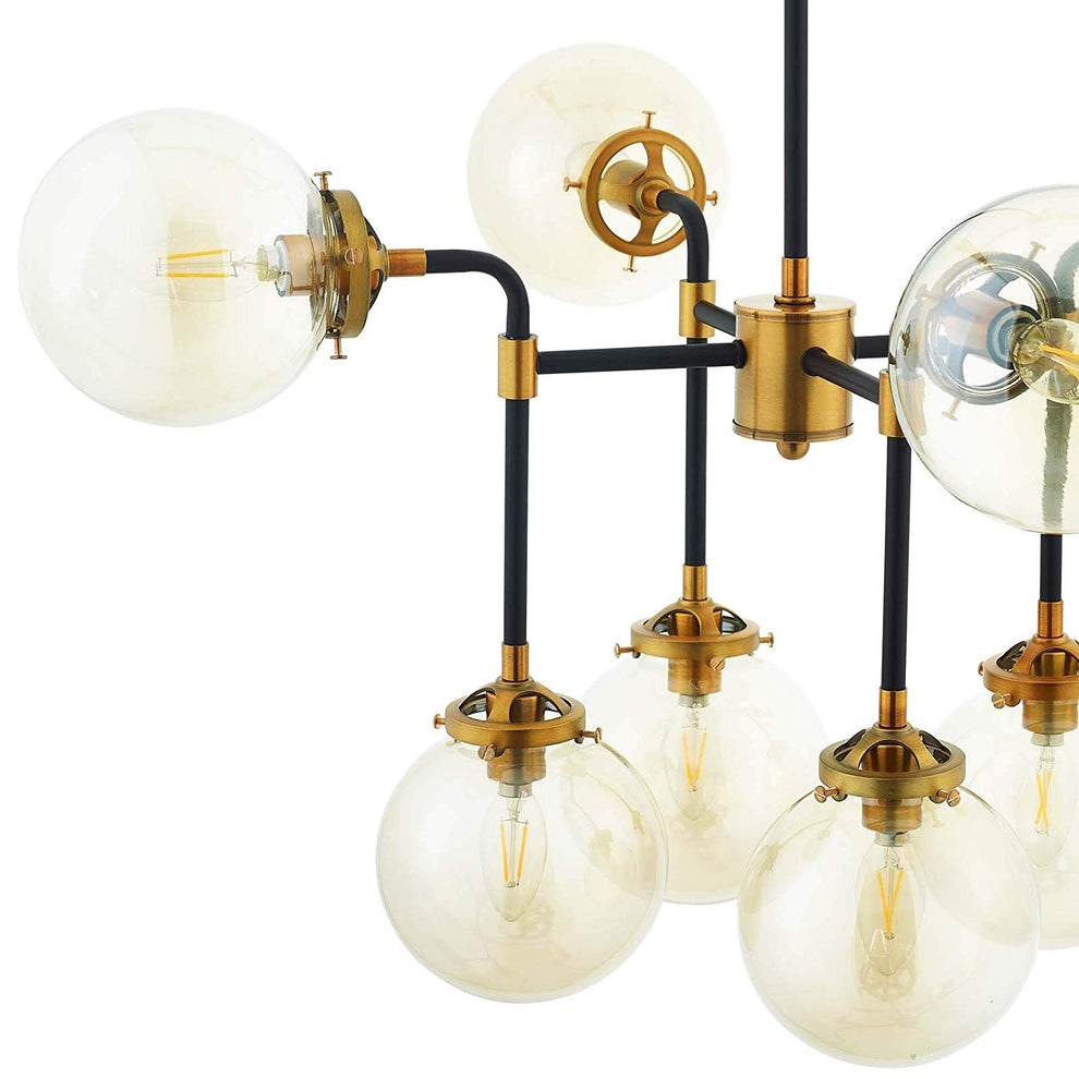 Ambition Amber Glass And Antique Brass 8 Light Pendant Chandelier By Modway - EEI-2883 | Chandeliers | Modishstore - 3