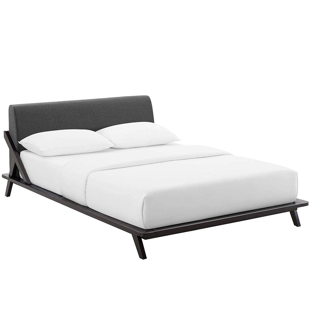 Modway Luella Queen Upholstered Fabric Headboard Platform Walnut Bed Frame - MOD-6047 | Beds | Modishstore - 5