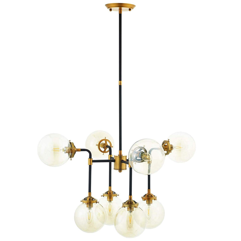 Ambition Amber Glass And Antique Brass 8 Light Pendant Chandelier By Modway - EEI-2883 | Chandeliers | Modishstore - 2