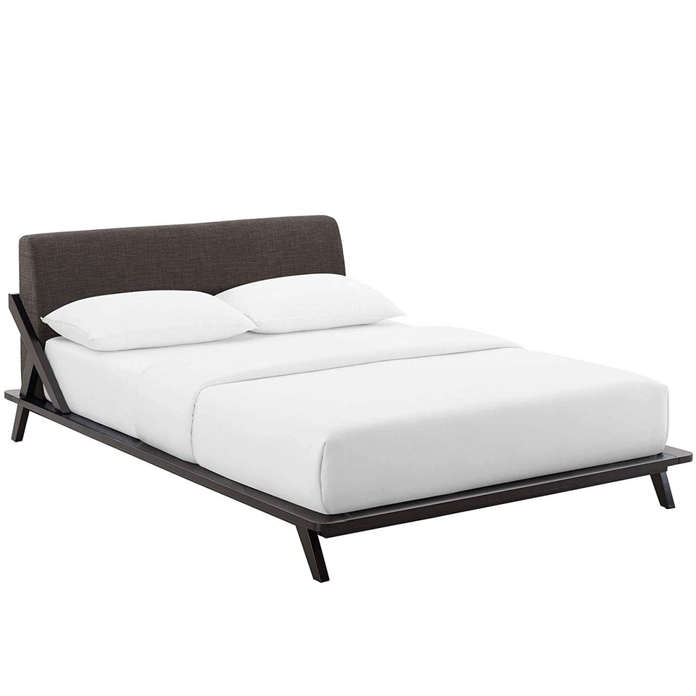 Modway Luella Queen Upholstered Fabric Headboard Platform Walnut Bed Frame - MOD-6047 | Beds | Modishstore - 4
