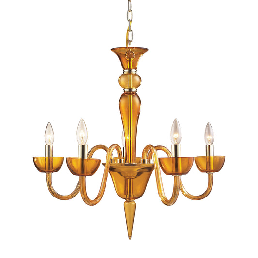 VIDRIANA COLLECTION 5-LIGHT CHANDELIER in AMBER GLASS with POLISHED CHROME ACCEN ELK Lighting | Chandeliers | Modishstore