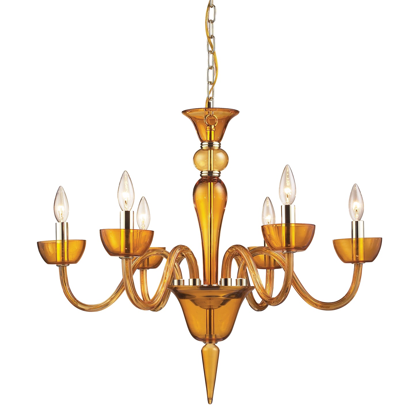 VIDRIANA COLLECTION 6-LIGHT CHANDELIER in AMBER GLASS with POLISHED CHROME ACCEN ELK Lighting | Chandeliers | Modishstore