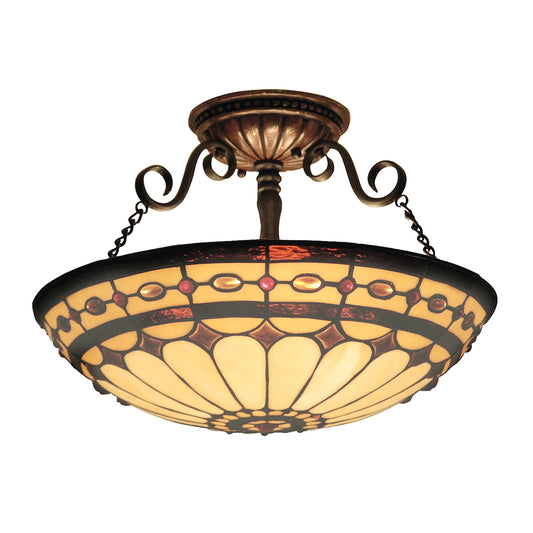 Diamond Ring 3-Light Semi Flush in Copper with Tiffany Style Glass ELK Lighting | Ceiling Lamps | Modishstore