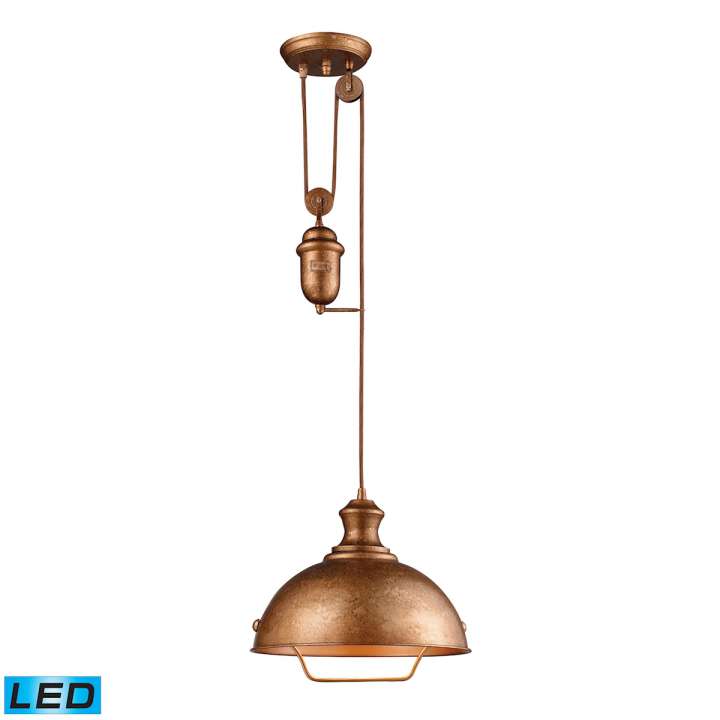 Farmhouse 1-Light Adjustable Pendant in Bellwether Copper with Matching Shade - Includes LED Bulb | Pendant Lamps | Modishstore