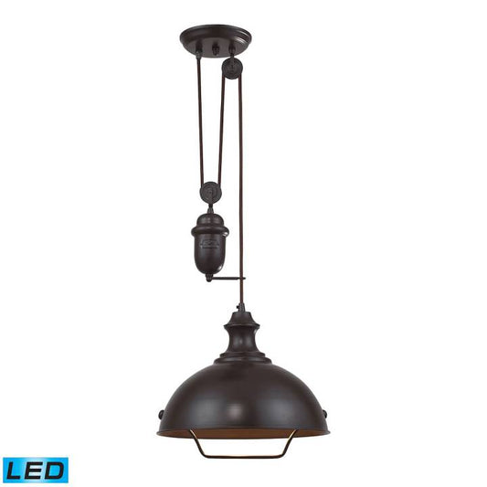 Farmhouse 1-Light Adjustable Pendant In Oiled Bronze With Matching Shade - Includes Led Bulb ELK Lighting | Pendant Lamps | Modishstore | 65071-1-LED