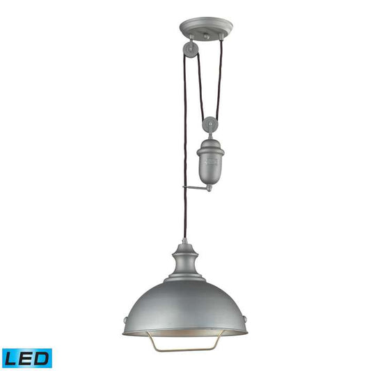 Farmhouse 1-Light Adjustable Pendant in Aged Pewter with Matching Shade - Includes LED Bulb | Pendant Lamps | Modishstore