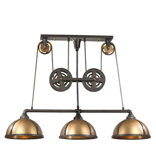 Torque 3-Light Island Light in Vintage Brass and Rust with Metal Shade - Includes LED Bulbs ELK Lighting | Ceiling Lamps | Modishstore