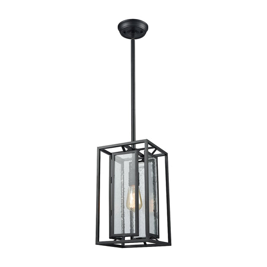 Eastgate 1-Light Mini Pendant in Textured Black with Seedy Glass Panels ELK Lighting | Pendant Lamps | Modishstore