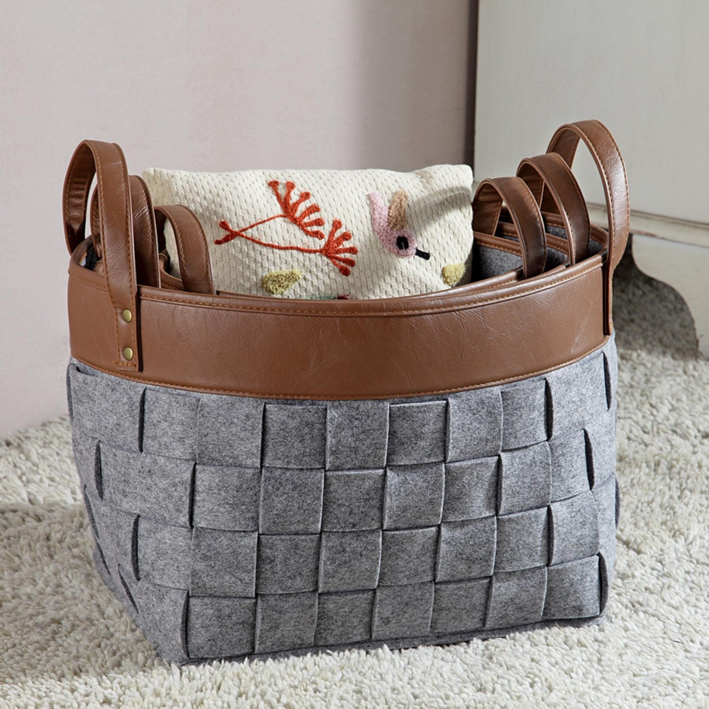 Crosshatch Gray and Brown Decor By SPI Home | Bins, Baskets & Buckets | Modishstore