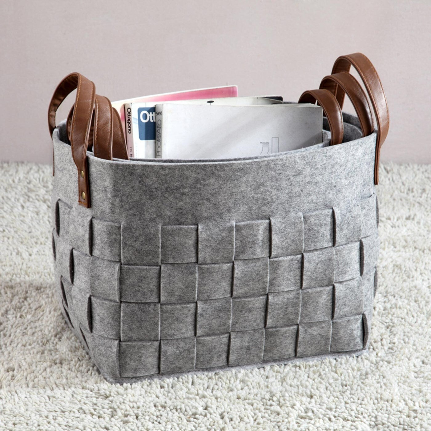 Crosshatch Round Gray Decor To By SPI Home | Bins, Baskets & Buckets | Modishstore