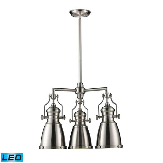 Chadwick 3-Light Chandelier in Satin Nickel with Matching Shades - Includes LED Bulbs | Chandeliers | Modishstore