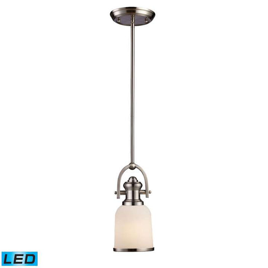 Brooksdale 1-Light Mini Pendant in Satin Nickel with White Glass - Includes LED Bulb | Pendant Lamps | Modishstore