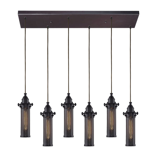 Fulton 6-Light Rectangular Pendant Fixture in Oil Rubbed Bronze with Perforated Metal Shade ELK Lighting | Pendant Lamps | Modishstore