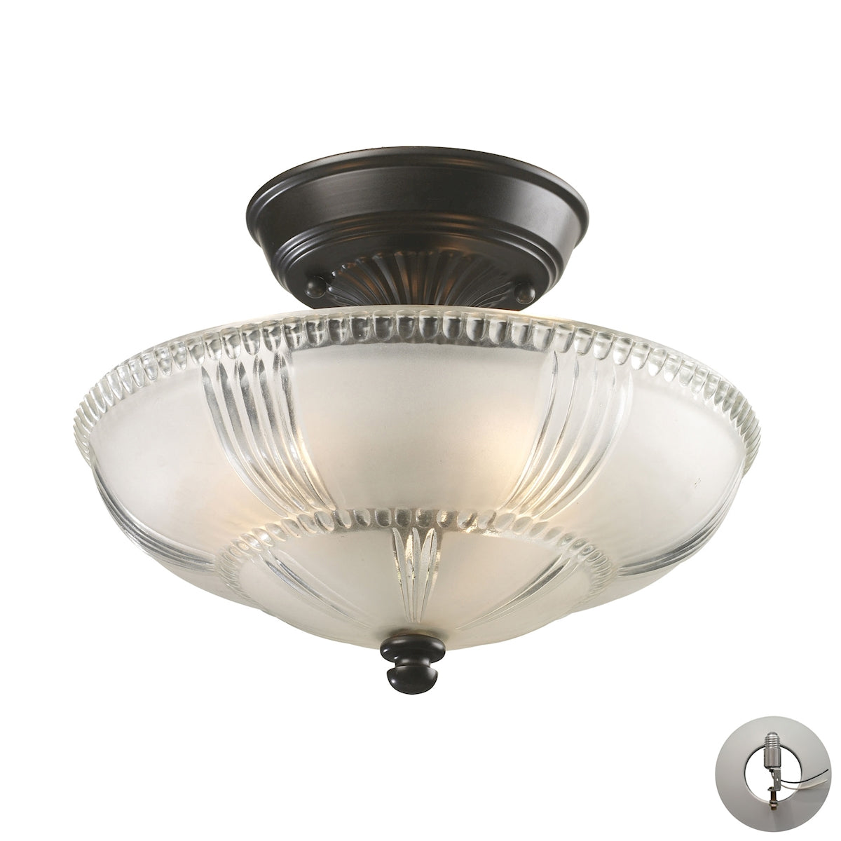 Restoration 3-Light Semi Flush in Oiled Bronze with Clear and Frosted Glass - Includes Adapter Kit ELK Lighting | Ceiling Lamps | Modishstore