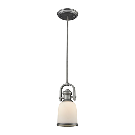 Brooksdale 1-Light Mini Pendant in Weathered Zinc with White Glass ELK Lighting | Pendant Lamps | Modishstore