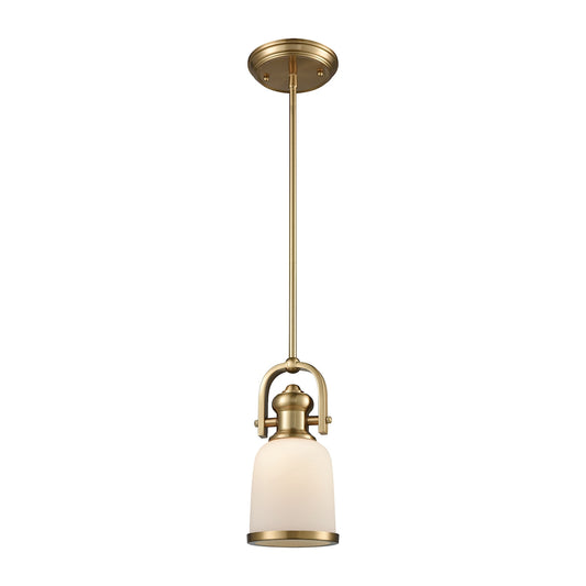 Brooksdale 1-Light Mini Pendant in Satin Brass with White Glass ELK Lighting | Pendant Lamps | Modishstore
