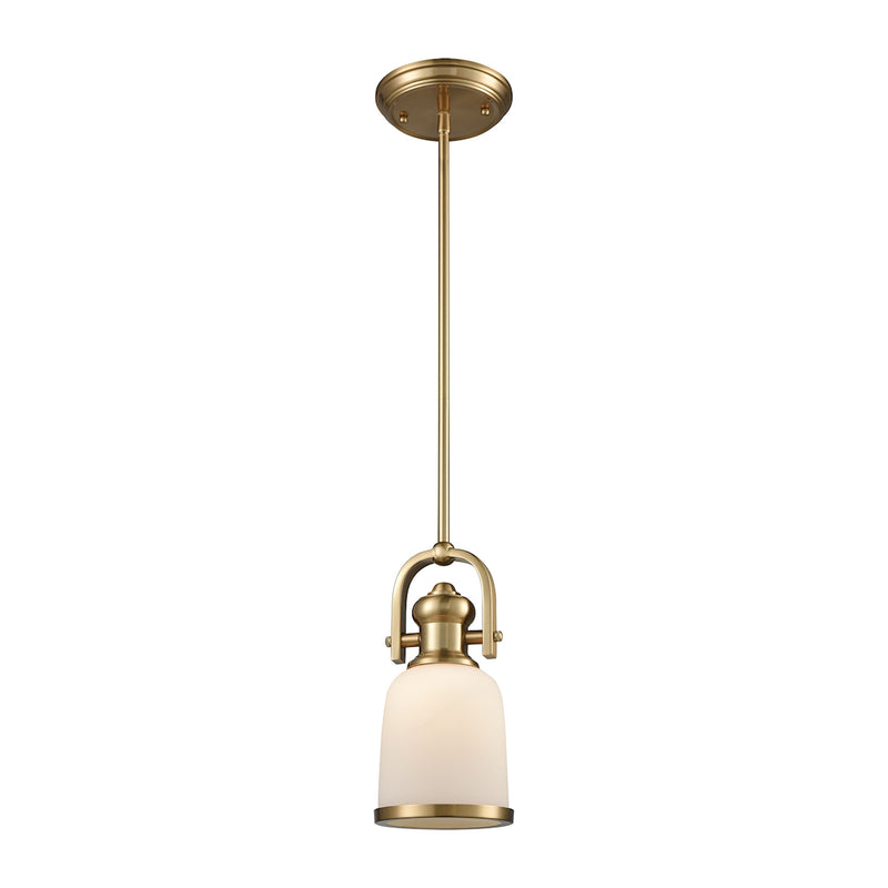 Brooksdale 1-Light Mini Pendant in Satin Brass with White Glass ELK Lighting | Pendant Lamps | Modishstore