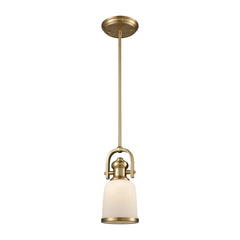 Brooksdale 1-Light Mini Pendant in Satin Brass with White Glass ELK Lighting