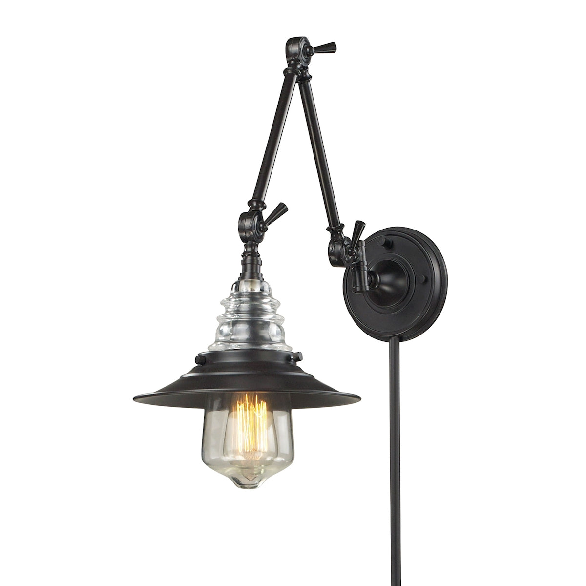 Insulator Glass 1-Light Swingarm Wall Lamp in Oiled Bronze ELK Lighting 66816-1 | Wall Lamps | Modishstore