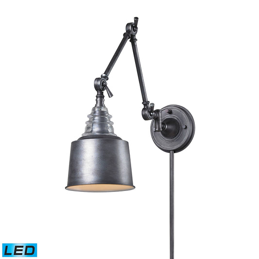 Insulator Glass 1-Light Swingarm Wall Lamp in Weathered Zinc - Includes LED Bulb ELK Lighting | Wall Lamps | Modishstore