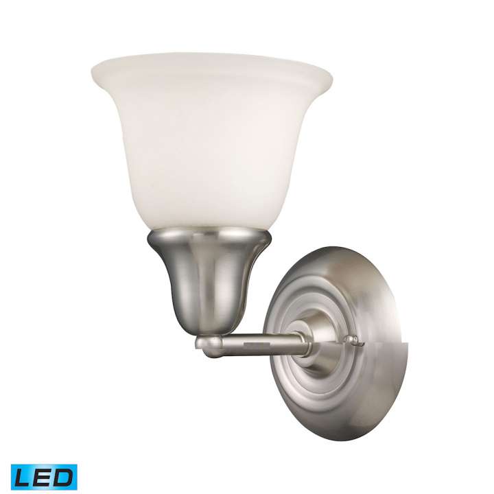 Berwick 1-Light Vanity Lamp in Brushed Nickel with White Glass - Includes LED Bulb | Vanity Light | Modishstore