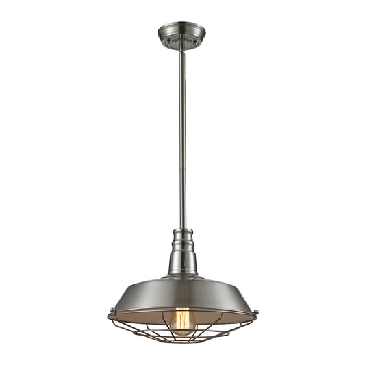 Warehouse Pendant 1-Light Pendant in Satin Nickel with Metal Shade and Cage ELK Lighting | Pendant Lamps | Modishstore