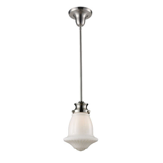 Schoolhouse 1-Light Mini Pendant in Satin Nickel with White Glass ELK Lighting 69029-1 | Pendant Lamps | Modishstore