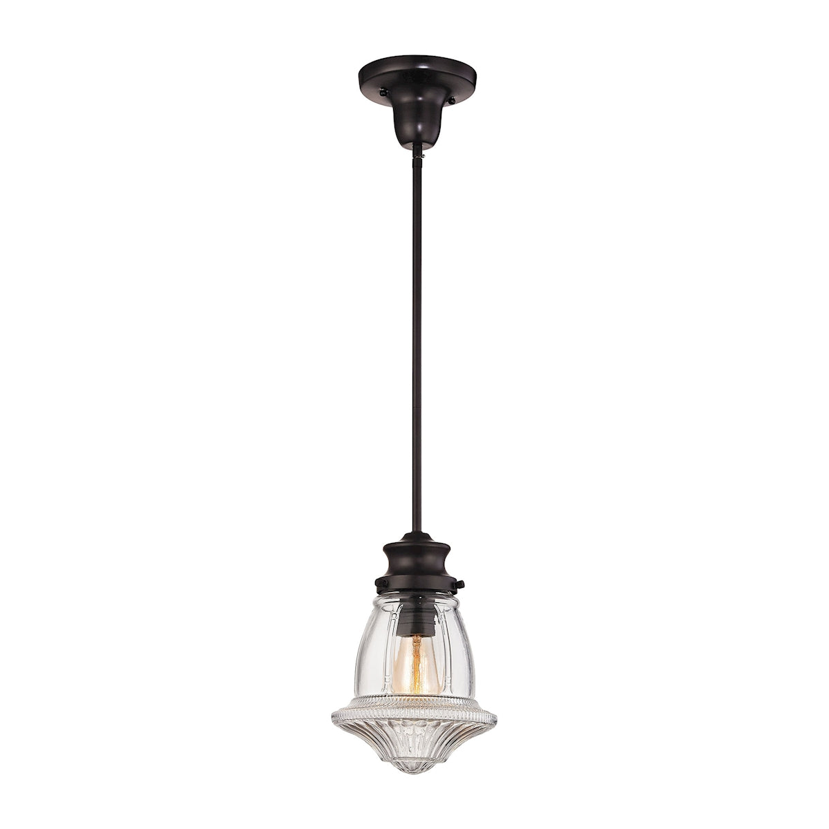 Schoolhouse 1-Light Mini Pendant in Oil Rubbed Bronze with Reeded Clear Glass ELK Lighting | Pendant Lamps | Modishstore
