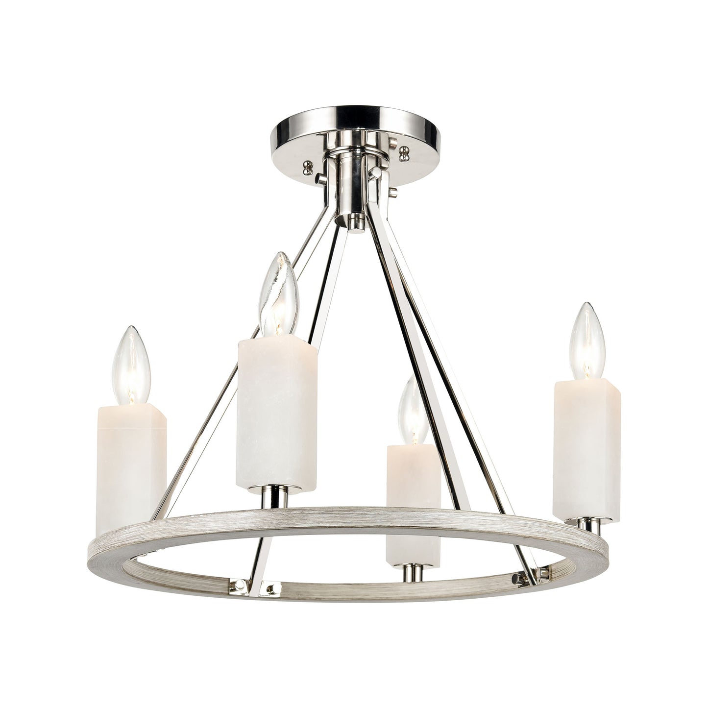 White Stone 4-Light semi flush mount in Polished Nickel / Sunbleached Oak ELK Lighting | Ceiling Lamps | Modishstore