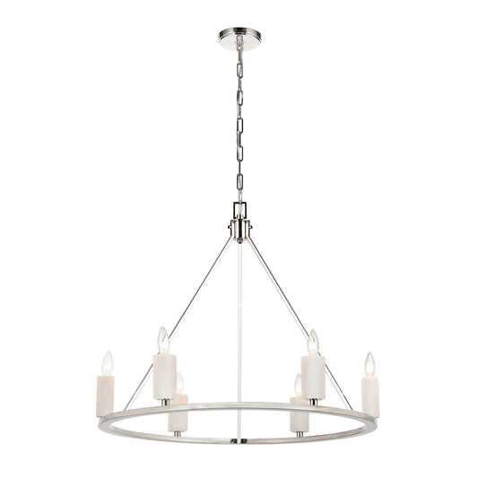 White Stone 6-Light chandelier in Polished Nickel / Sunbleached Oak ELK Lighting | Chandeliers | Modishstore