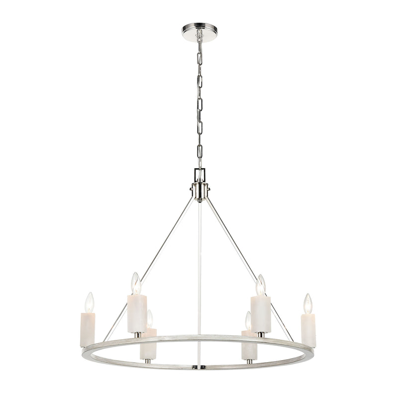 White Stone 6-Light chandelier in Polished Nickel / Sunbleached Oak ELK Lighting | Chandeliers | Modishstore