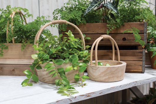 Mesa Wood Basket with Handle Set Of 2 By Accent Decor- Rectangular/Round | Bins, Baskets & Buckets | Modishstore - 7