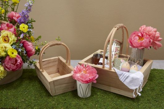 Mesa Wood Basket with Handle Set Of 2 By Accent Decor- Rectangular/Round | Bins, Baskets & Buckets | Modishstore - 1
