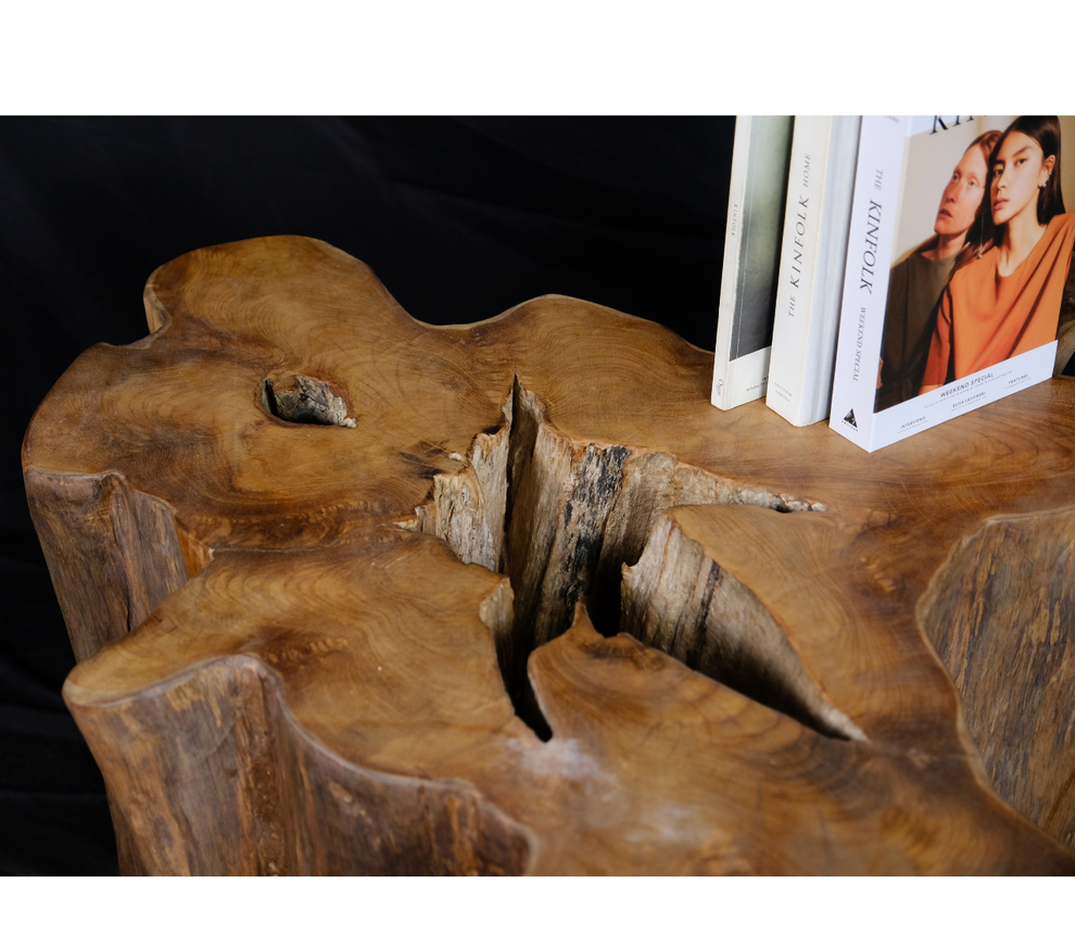 Old Teak Tree Slab Coffee Table-Hollow Center by Artisan Living | Coffee Tables | Modishstore-4