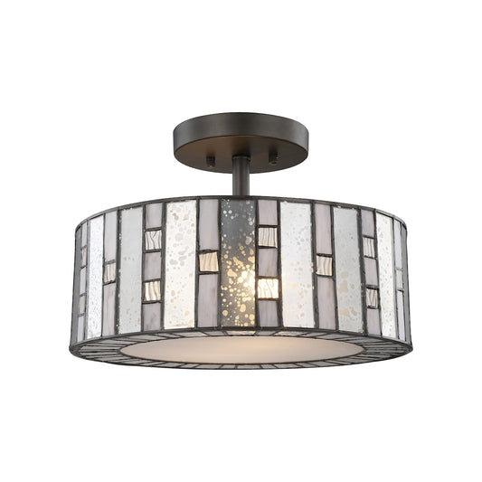 Ethan 2-Light Semi Flush in Tiffany Bronze with Clear Ripple, Gray Art, and Mercury Glass ELK Lighting | Ceiling Lamps | Modishstore