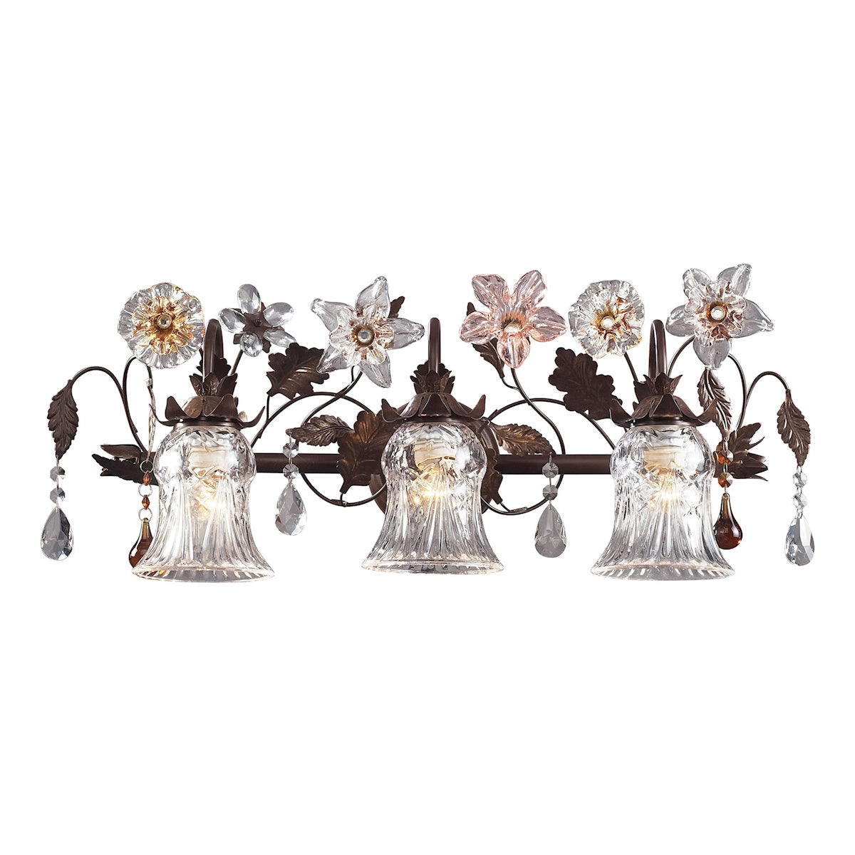 Cristallo Fiore 3-Light Vanity Lamp in Deep Rust with Clear and Amber Florets ELK Lighting | Vanity Light | Modishstore