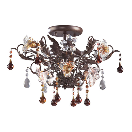 Cristallo Fiore 3-Light Semi Flush in Deep Rust with Clear and Amber Florets ELK Lighting | Ceiling Lamps | Modishstore