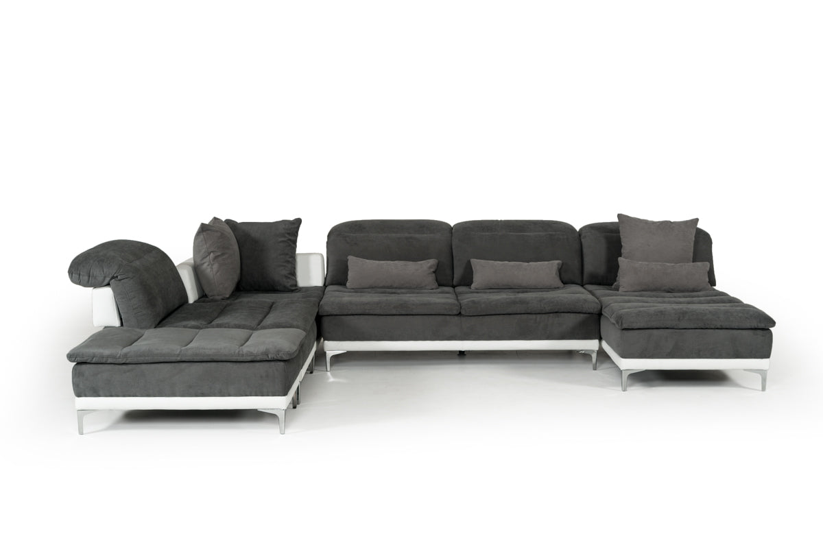 David Ferrari Horizon Modern Grey Fabric &amp; Leather Sectional Sofa-2