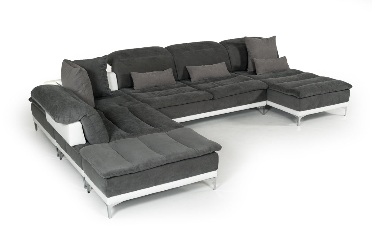 David Ferrari Horizon Modern Grey Fabric &amp; Leather Sectional Sofa-4
