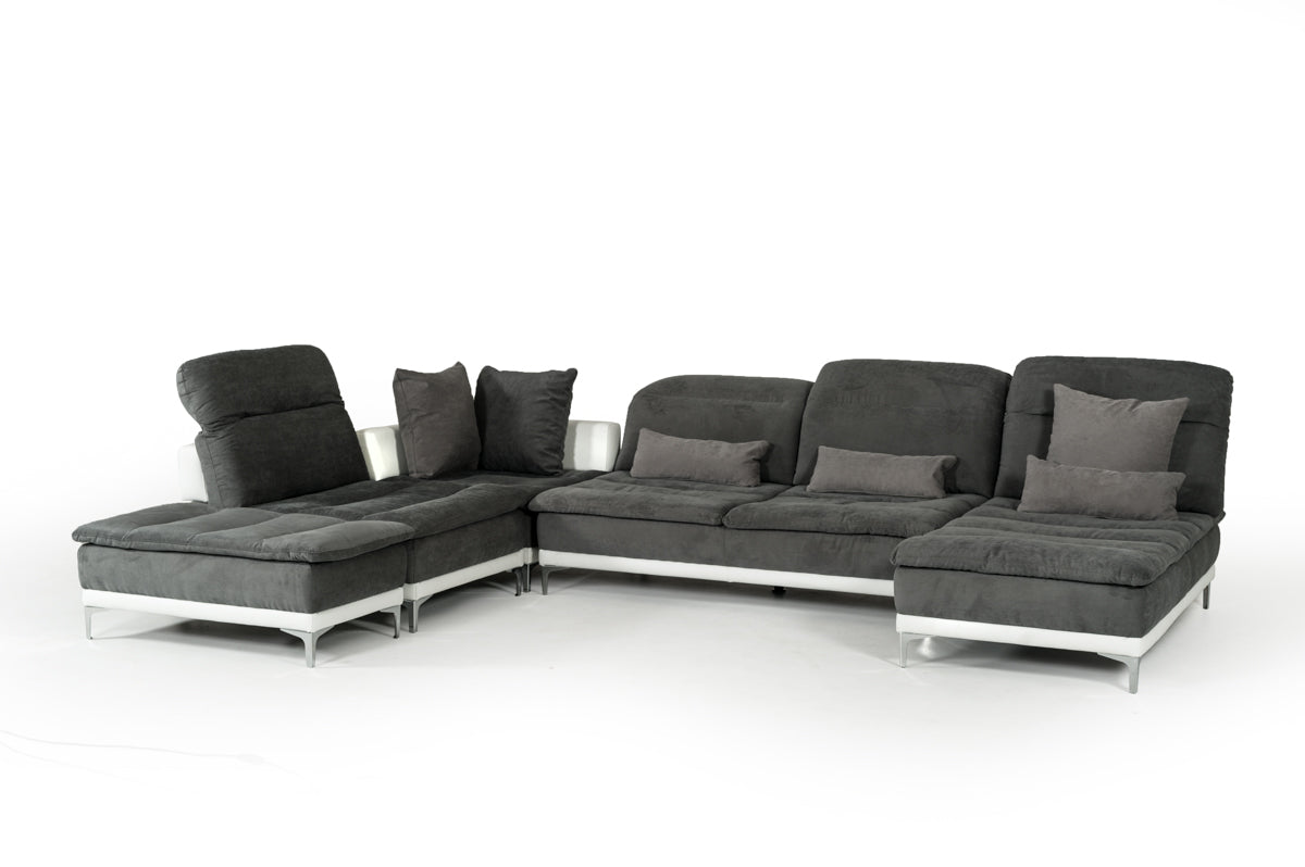 David Ferrari Horizon Modern Grey Fabric &amp; Leather Sectional Sofa-3