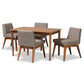 Baxton Studio Nexus Mid-Century Modern Gravel Fabric Upholstered and Walnut Brown Finished Wood 5-Piece Dining Set | Dining Sets | Modishstore - 2