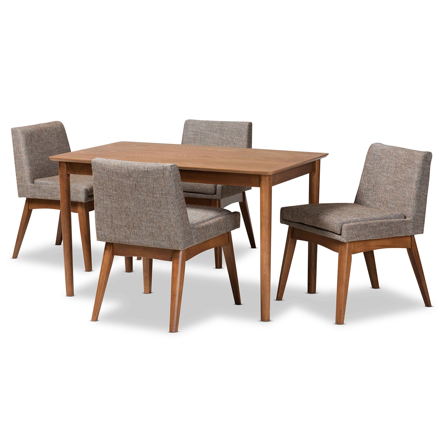 Baxton Studio Nexus Mid-Century Modern Gravel Fabric Upholstered and Walnut Brown Finished Wood 5-Piece Dining Set | Dining Sets | Modishstore - 2