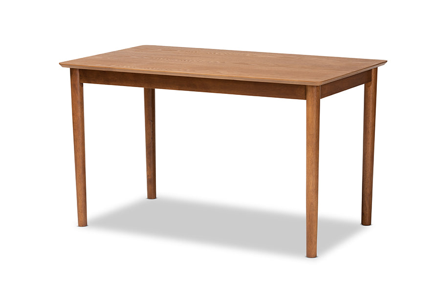 Baxton Studio Nexus Mid-Century Modern Gravel Fabric Upholstered and Walnut Brown Finished Wood 5-Piece Dining Set | Dining Sets | Modishstore - 5