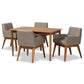 Baxton Studio Dorina Mid-Century Modern Gravel Fabric Upholstered and Walnut Brown Finished Wood 5-Piece Dining Set | Dining Sets | Modishstore - 2