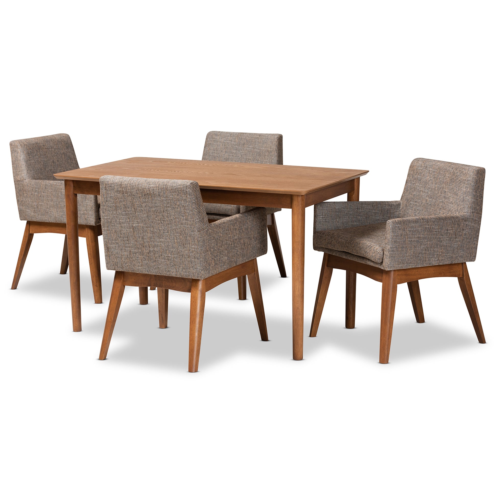Baxton Studio Dorina Mid-Century Modern Gravel Fabric Upholstered and Walnut Brown Finished Wood 5-Piece Dining Set | Dining Sets | Modishstore - 2