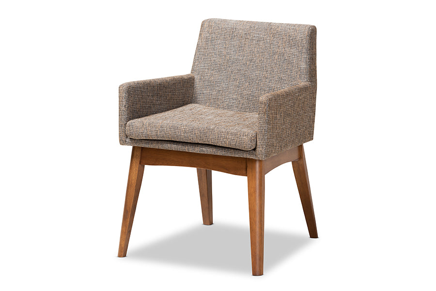 Baxton Studio Dorina Mid-Century Modern Gravel Fabric Upholstered and Walnut Brown Finished Wood 5-Piece Dining Set | Dining Sets | Modishstore - 4