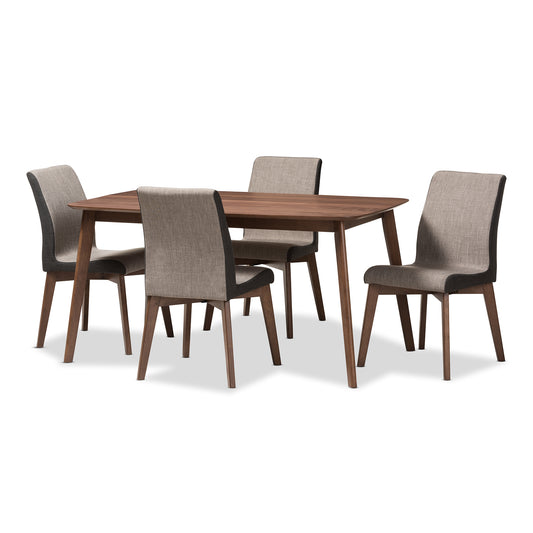 Baxton Studio Kimberly Mid-Century Modern Beige and Brown Fabric 5-Piece Dining Set | Dining Sets | Modishstore