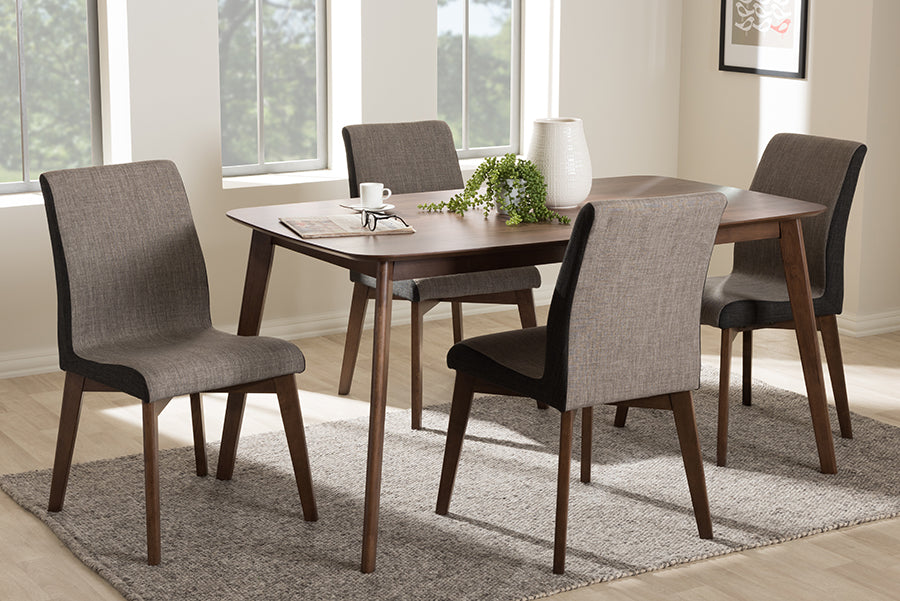 Baxton Studio Kimberly Mid-Century Modern Beige and Brown Fabric 5-Piece Dining Set | Dining Sets | Modishstore - 2