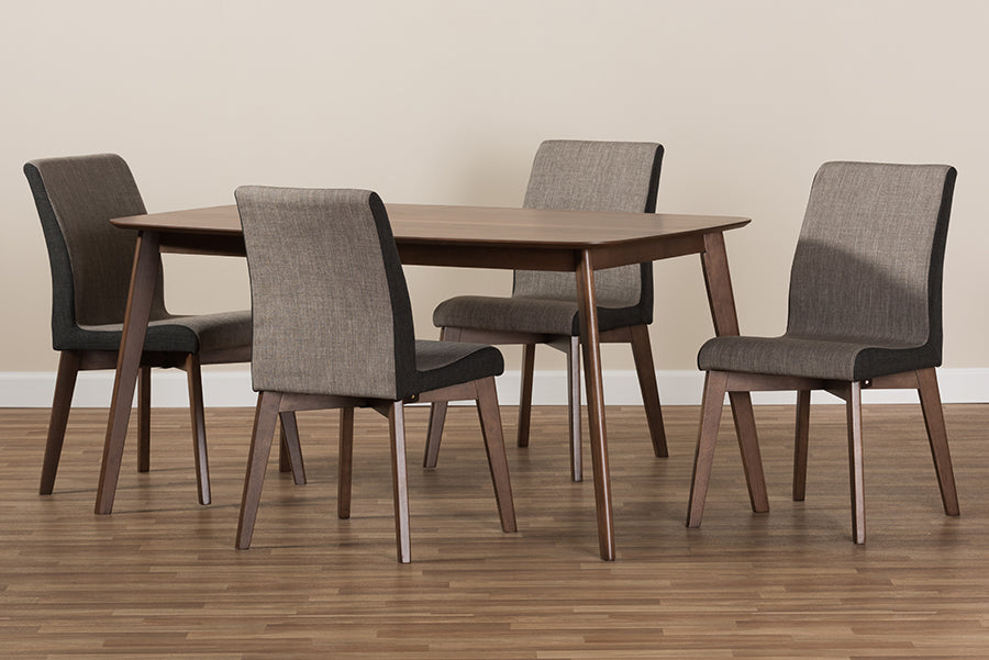 Baxton Studio Kimberly Mid-Century Modern Beige and Brown Fabric 5-Piece Dining Set | Dining Sets | Modishstore - 3